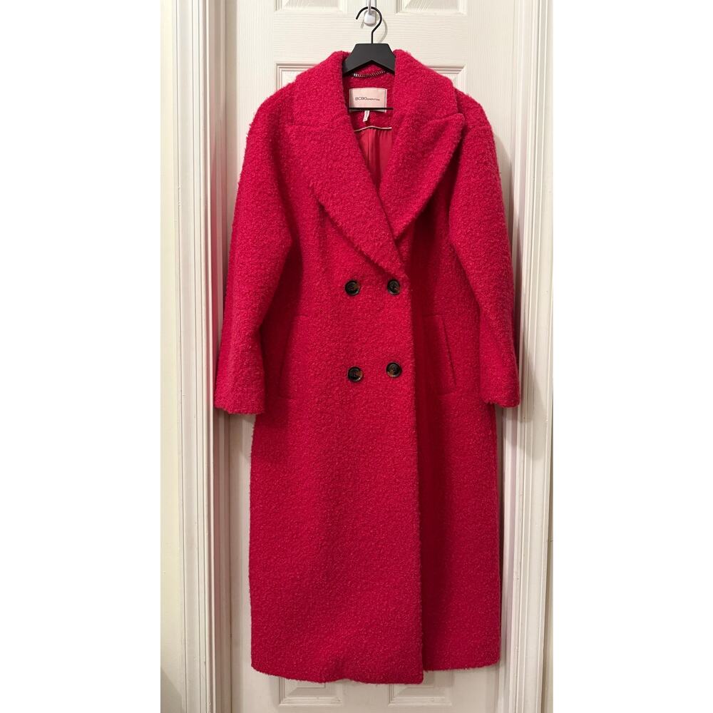 BCBGeneration Long Teddy Boucle Coat Women M Medium Hot Pink